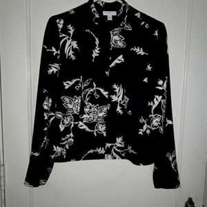 Pure Silk Floral Black and White Jacket Blazer Charter Club EUC